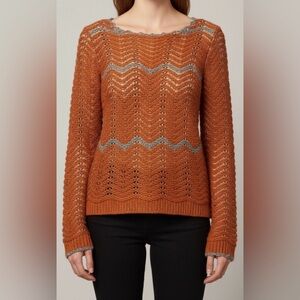 Gianni Bini Orange and Gray Crew Neck Sweater
